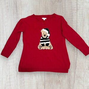 NY & Co Oversized Red Holiday Christmas 3D Furry Cute Teddy Bear Ugly Sweater M